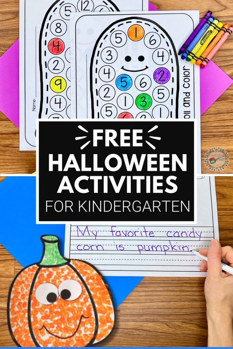 A ghost roll and cover activity and a pumpkin painting activity Halloween Ideas For Kindergarteners, The Night Before Halloween Activities, Halloween Roll And Cover Free, Halloween Week Preschool Activities, Halloween In Kindergarten Classroom, Prek Halloween Party Activities, Halloween Count The Room Freebie, Roll And Cover Halloween Free, Classroom Halloween Games Kindergarten