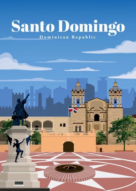 Phone Cover Stickers, Santo Domingo Dominican Republic, Dominican Republic Travel, Wanderlust Decor, Tour Around The World, Retro Travel Poster, Travel Wallpaper, Skyline Art, Travel Wall Art