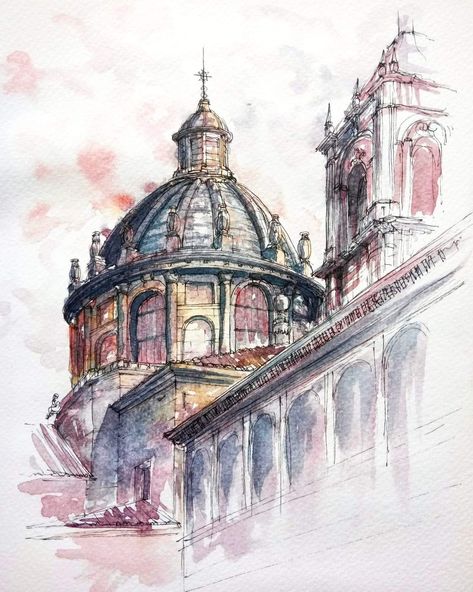 Building Art Watercolour, Abrang Painting, Art Buildings Drawings, Architecture Drawing Color, Buildings Watercolor, Watercolour Architecture, Buildings Painting, Watercolor Buildings, Architecture Artwork