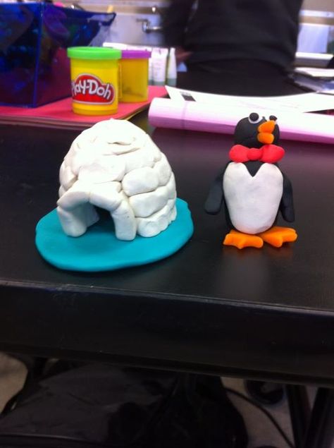 my penguin & his too tiny igloo!  yes, i really realllllyyy love play doh(: Penguin Playdough, Thema Winter, December Activities, Hair School, Play Doh, Kids Art, Kids Art Projects, Cut And Style, Penguins