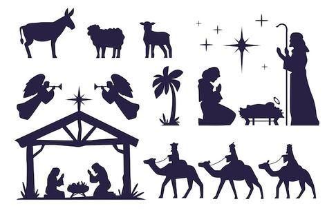 Free vector flat christmas nativity scen... | Free Vector #Freepik #freevector #christmas-flat #christmas #christmas-silhouette #nativity Rainbow Fish Template, Nativity Scene Silhouette, Christmas Silhouette, Nativity Silhouette, Fish Template, Nativity Christmas, Template Christmas, Church Bulletin, Silhouette Christmas