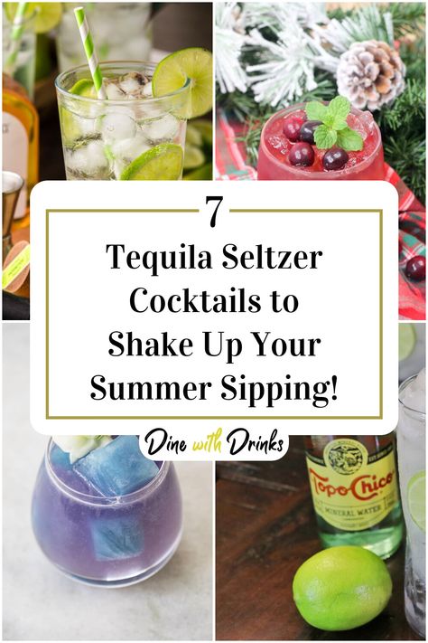 Collage of 4 tequila seltzer cocktails. Tequila Seltzer Drink, Refreshing Tequila Cocktails, Seltzer Cocktails, Best Mixed Drinks, Easy To Make Cocktails, Batch Cocktails, Best Tequila, Seltzer Water, Margarita Mix