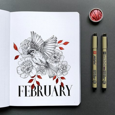 Bullet Journal Monthly Spread Ideas, Monthly Spread Ideas, February Cover Page, Journal Monthly Spread, Bullet Journal Month, February Ideas, Bullet Journal Monthly Spread, Bullet Journal Ideas Templates, Line Art Images