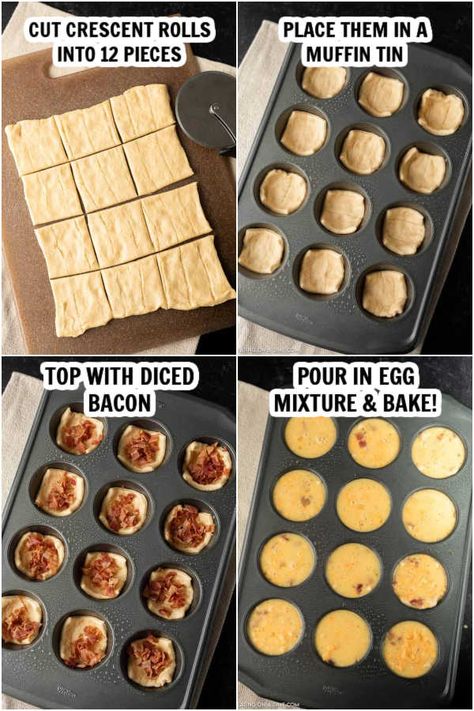 Easy Breakfast Egg muffins Recipe Egg Muffin Cups Crescent Rolls, Breakfast Egg Muffins Crescent Roll, Crescent Roll Egg Cups, Mini Egg Bites Breakfast Muffins, Egg Mini Muffin Cups, Muffin Pan Breakfast Recipes, Bacon Egg Muffin Cups, Breakfast Muffin Cups, Breakfast Crescent