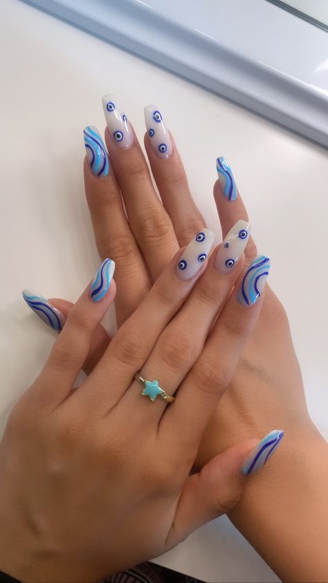 Summer nails ideas | 23 | evil eye design | aesthetic Evil Eye Acrylic Nail Designs, Croatia Nails Ideas, Evil Eye Nail Art Design, Gel Nails Evil Eye, Evil Eye Nail Ideas, Turkish Eye Nails, Evil Eye Nail Design, Croatia Nails, Evil Eye Nails Design