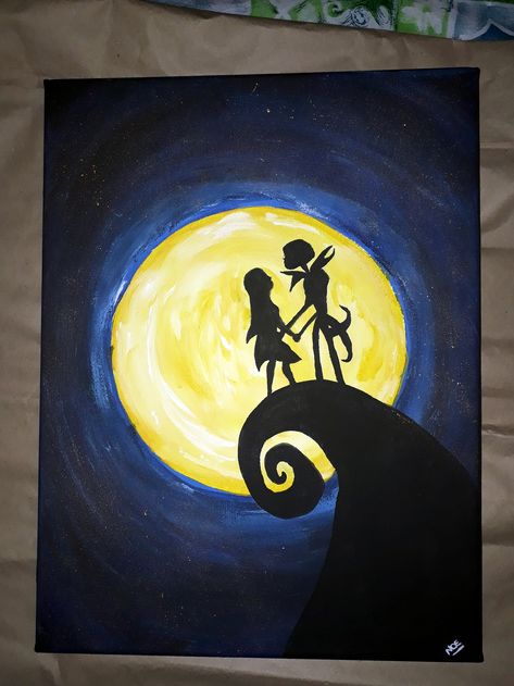 Picture for my boyfriend, 2018 #jack #art #love #thenightmarebeforechristmas Halloween Painting Nightmare Before Christmas, Easy Nightmare Before Christmas Painting, 3 Kids From Nightmare Before Christmas, Nightmare Before Christmas Painting, Coraline And Wybie, Summer Room, Painting Room, Halloween Pumpkin Designs, Christmas Paintings On Canvas