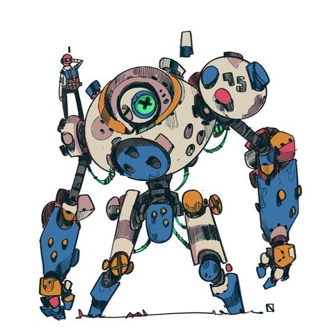 Scifi Sketch, Robot Doodle, Robot Ideas, Punk Cartoon, Robot Design Sketch, Robot Cartoon, Cool Robots, Arte Robot, Arte Cyberpunk