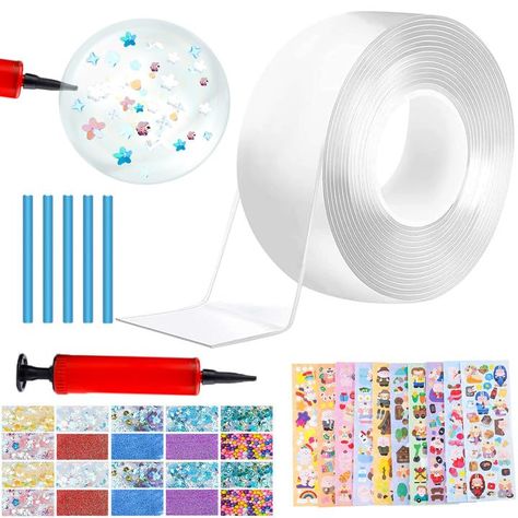 PRICES MAY VARY. 【nano tape bubbles set】nano tape bubble kit for kids includes 6.6 feet long nano tape, 20 bags of balloon fillers (sequins and small colored balls) and 5 balloon straws for making nano bubble and a small balloon inflator. nano tape kit is used to blow bubbles, nano tape kit for kids is enough to share and play with "like-minded" friends. nano bubble kit lets you make nano tape bubble in various colors and sizes to your liking. 【Multiple ways to play】nano tape bubbles kit is more Bubble Diy, Balloon Inflator, Small Balloons, 5 Balloons, Diy Party Favors, Barbie Birthday Party, Glitter Stickers, Book Art Diy, Tape Crafts