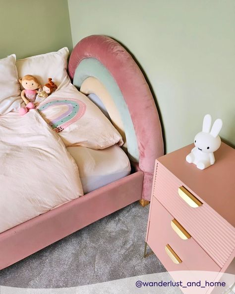 From nap time to bedtime, sweet dreams are guaranteed with our adorable Rainbow Bed 🌈 Because every kid deserves a bed as colourful as their dreams✨ 📸: @wanderlust_and_home 🛏️: Rainbow Kids Velvet-Finish Bed Frame (🔎253-00156) #MyDreamsBed Rainbow Bed, Dream Kids, Dreams Beds, Rainbow Kids, Nap Time, Sweet Dreams, Bed Frame, Kids Room, Velvet