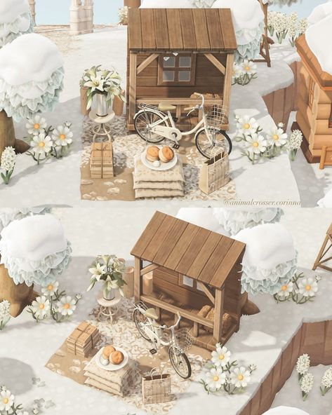 Cottage Core Animal Crossing, Animal Crossing Designs, Cottagecore Ideas, Cottagecore Animal Crossing, Acnh Cottagecore, Animal Crossing Guide, Happy Home Designer, Animal Crossing Wild World, Winter Cottage