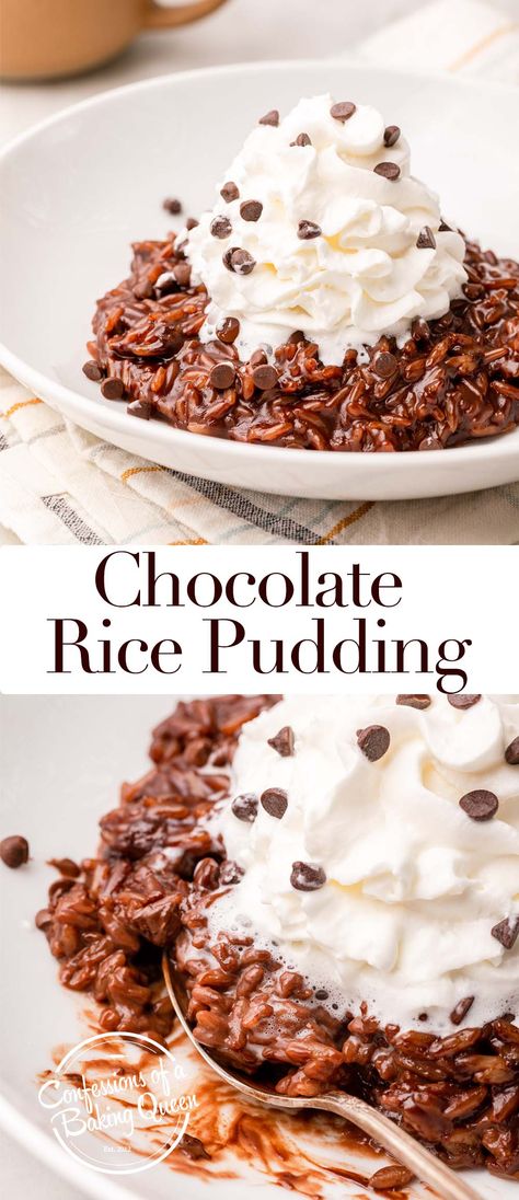 Comfort food chocolate rice pudding is delicious, easy to make, and sure to satisfy your biggest chocolate cravings! This easy recipe is made in about 15 minutes! Easy Rice Desserts, Horchata Rice Pudding, Savory Rice Pudding, Rice Pudding Recipe Crockpot, Dessert Rice Recipes, Rice Pudding With Instant Rice, Sweet Rice Recipes, Desserts With Rice, Sweet Rice Recipe Easy