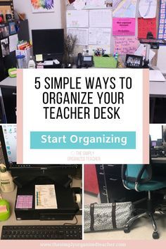 Teacher Office Desk, Small Teacher Desk Organization, Organizing Teacher Desk, Organize Teacher Desk, Kindergarten Teacher Desk Area, Teacher Organization Hacks, Desk Organization Teacher, Teacher Aide Desk Ideas, Teachers Desk Area