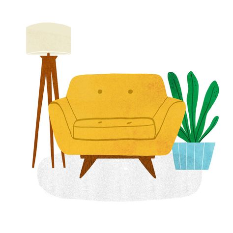 Chair Illustration, Hand Painted Chairs, Chair Drawing, Wassily Chair, Chair Design Modern, Painted Chair, Mid Century Illustration, Design Chair, Interior Illustration