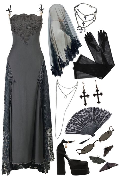 Wednesday Raven Ball, Nevermore Uniform Wednesday, Wednesday Addams Inspired Outfit 2022, Prom Polyvore, Wednesday Addams Clothes 2022, Raven Dress, Celestial Dress, Witchy Outfits, Vintage Prom