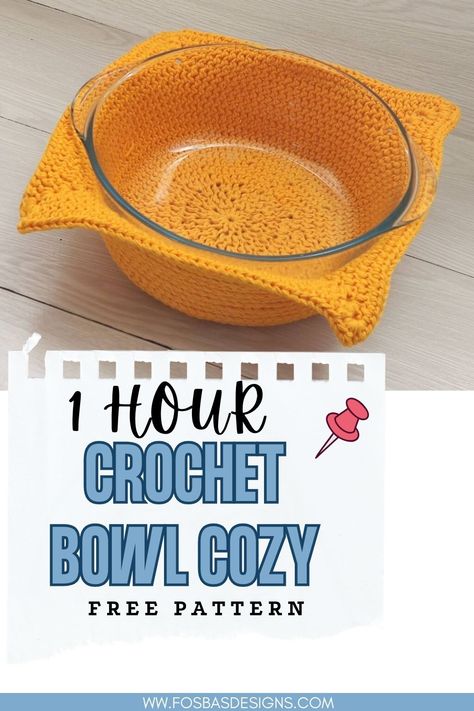 Quick Microwave Bowl Cozy Crochet Pattern - Fosbas Designs Bowl Cozy Crochet Pattern, Bowl Cozy Crochet, Crochet Bowl Cozy, Soup Bowl Cozy, Patterns Colorful, Microwave Bowl Cozy, Crochet Hot Pads, Crochet Bowl, Cozy Crochet Patterns