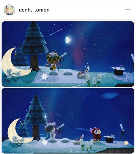 Acnh Celeste Designs, Observatory Animal Crossing, Star Gazing Animal Crossing, Animal Crossing Stargazing Area, Animal Crossing Observatory, Star Gazing Area Animal Crossing, Acnh Celeste Area, Acnh Observatory Ideas, Acnh Observatory