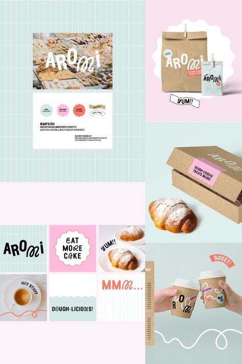 Branding for a quirky, fun cafe and bakery. Logo design, pastel aesthetic, visual identity, graphic design, packaging, Pastel Bakery Aesthetic, Fun Bakery Branding, Bakery Identity Branding, Bakery Branding Packaging, Pastel Branding, Bakery Brand Identity, Cookie Branding, Fun Packaging Design, Pink Branding