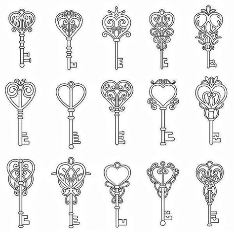 Mandala Key Tattoo, Heart Locket And Key Tattoo, Key Drawing Simple, Vintage Key Tattoos, Antique Key Tattoos, Heart Key Tattoo, Orion Tattoo, Key Drawing, Ink Fashion Illustration