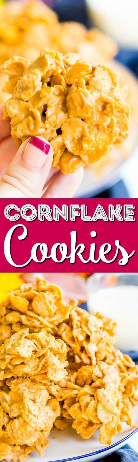 These Butterscotch Cornflake Cookies are made with just three ingredients: peanut butter, butterscotch, and frosted flakes. They're no-bake too which makes them the perfect easy dessert! via @sugarandsoulco Bake Sell, Cornflake Cookies Recipe, Cornflake Cookies, Food Holidays, Christmas Delights, Bake Desserts, Sweet Cookies, Cookie Bar Recipes, Baked Dessert Recipes