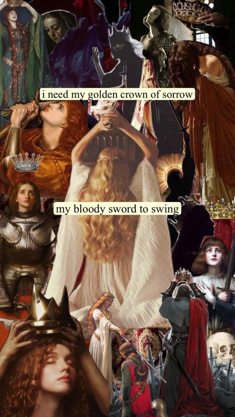 my empty halls to echo with grand self mythology #florenceandthemachineking #fatm #collage #lyrics #royalty #medieval #fantasy #swords #medievalfantasy #dancefever #painting #preraphaelite Medieval Royalty Aesthetic, Medieval Royalty, Fantasy Swords, Royalty Aesthetic, Golden Crown, Pre Raphaelite, Medieval Fantasy, Swords, Soldier