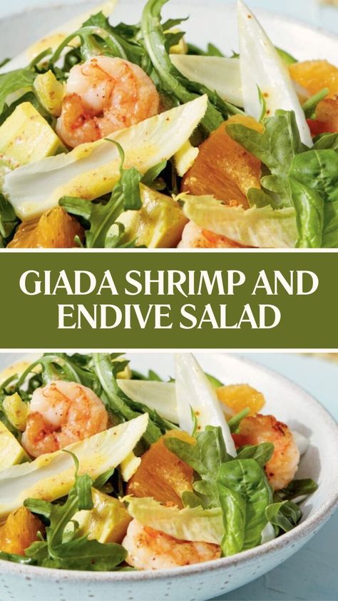 Giada Shrimp and Endive Salad Giada Salad, Shrimp Arugula, Eat Better Feel Better, Vibrant Salad, Belgian Endive, Giada Recipes, Endive Salad, Arugula Salad Recipes, Baby Arugula