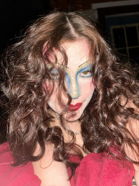 Chappell roan, drag, aesthetic, campy, curly hair, blue, green, red, gems, rhinestones