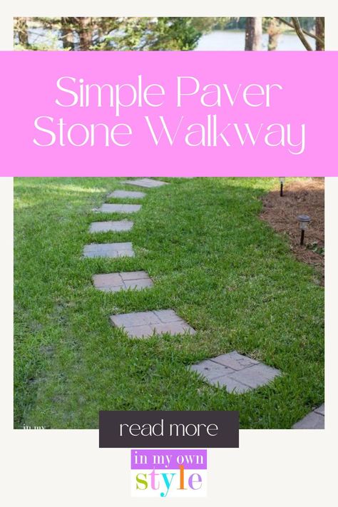 Turn a worn path in your yard where the grass won’t grow into a DIY-In-a-Day simple paver stone walkway. Head over to the blog to learn more Grass And Paver Walkway, Paver Stepping Stones Walkways, Paver Stone Walkway, Backyard Path, Diy Paver, Stepping Stone Walkways, Pavers Diy, Garden Spade, Paver Walkway