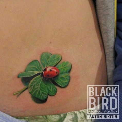 Tattoo On Stomach, Celtic Tattoo For Women, Ladybug Tattoo, Four Leaf Clover Tattoo, Shamrock Tattoos, Black Bird Tattoo, Lady Bug Tattoo, Irish Tattoos, Clover Tattoos