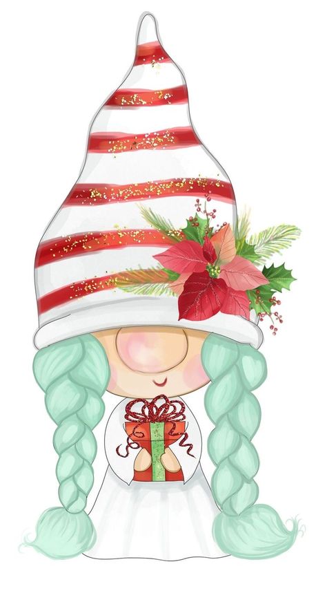 Gnome Pictures, Girl Gnome, Gnomes Diy, Diy Gnomes, Gnome Patterns, Gnomes Crafts, Christmas Drawing, Christmas Paintings, Christmas Clipart