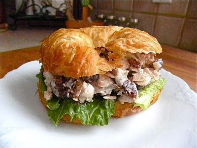 Michigan Cherry Chicken Salad recipe. I used shredded chicken instead of cubed and added dried pomegranate and sunflower seeds. Yummy! Chicken Salad Croissant, Best Chicken Salad, Salad With Grapes, Cherries Salad, Chicken Salad With Grapes, Croissant Sandwich, Turkey Salad, Country Chicken, Chicken Salad Sandwich