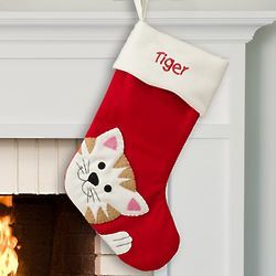 Embroidered Cat Christmas Stocking Cat Stocking, Cat Christmas Stocking, Cat Stockings, Embroidered Cat, Diy Stockings, Felt Christmas Stockings, Felt Stocking, Xmas Stockings, Cat Christmas