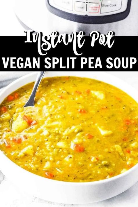 There is nothing like a warm bowl of Instant Pot Vegan Split Pea Soup Recipe for a cold winter's day with carrots, celery, potatoes, and a smoky Southern Flavor. Yellow Split Pea Recipe, Instant Pot Split Pea Soup, Instant Pot Split Pea, Vegan Split Pea, Vegetarian Split Pea Soup, Vegan Split Pea Soup, Yellow Split Pea Soup, Instant Pot Vegan, Pea Soup Recipe