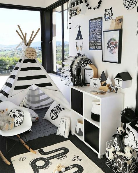 Playroom Black And White, Black And White Playroom, White Playroom, Black And White Room, Diy Kids Decor, Kura Bed, Toddler Bedrooms, Black And White Decor, Big Boy Room