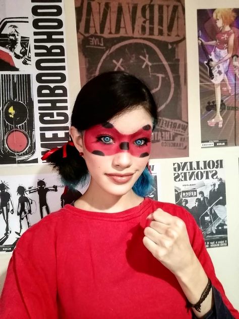 Ladybug Makeup Women, Lady Bug Makeup, Ladybug Makeup, Bug Makeup, Ladybug Cosplay, Mask Face Paint, Ladybug Miraculous, Mask Makeup, Miraculous Wallpaper