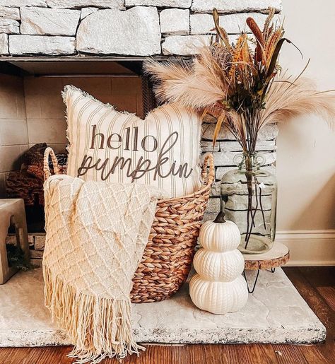 Kirkland's Home on Instagram: “#StylingTip: display extra pillows and throws in a basket by the fireplace for a cozy look! 😍 📷: @dev_bower . #kirklandsfinds…” Fall Apartment Decor, Fall Room Decor, Fall Fireplace, Easy Fall Decor, Neutral Fall Decor, Fall Living Room Decor, Fall Living Room, Cozy Fall Decor, Fall Decor Inspiration