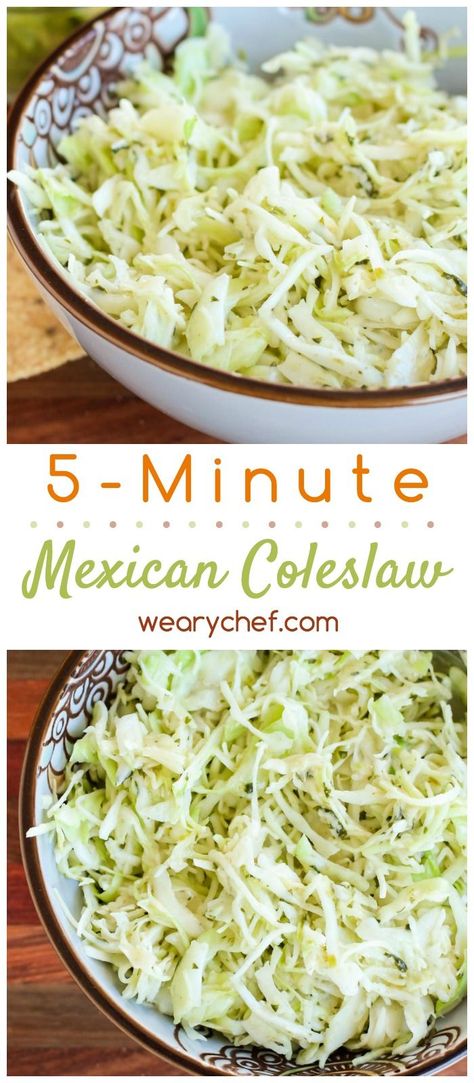 This easy Mexican coleslaw is a 5-minute side dish recipe perfect for dinner! Taco Sides, Cold Slaw, Mexican Coleslaw, Mexican Slaw, Meal Sides, Taco Side Dishes, Easy Coleslaw, Coleslaw Recipe Easy, Quick Side Dishes