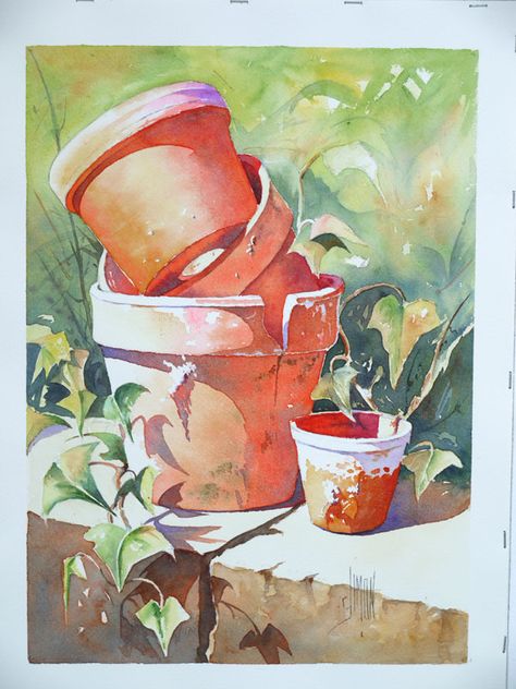 pot-fleur-optimisation-couleur-pot-10 Boom Kunst, Watercolor Paintings For Beginners, Watercolor Lessons, Watercolor Projects, Watercolor Paintings Easy, 수채화 그림, Watercolor Paintings Tutorials, Easy Watercolor, Beginner Painting