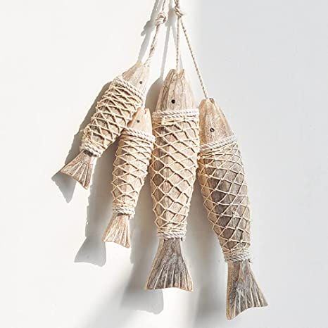 Wooden Fish Decor, Fish Net Decor, Decor Marin, Nautical Ornaments, Fish Wall Decor, Fish Ornaments, Wood Fish, Nautical Wall Decor, Wooden Fish