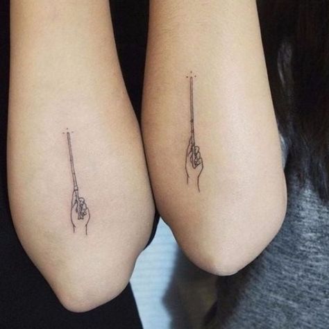 Slytherin Tattoo, Couple Tattoos Love, Minimalist Tattoo Meaning, Tattoo Sleeve Ideas, Wand Tattoo, Paris Tattoo, Typography Tattoo, Matching Best Friend Tattoos, French Tattoo