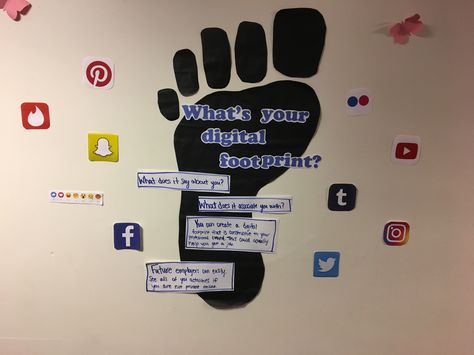 Digital footprint bulletin board Computer Lab Rules, Lab Rules, Digital Citizenship, Digital Footprint, Computer Lab, Foot Print, Bulletin Board, Classroom Decor, Lab