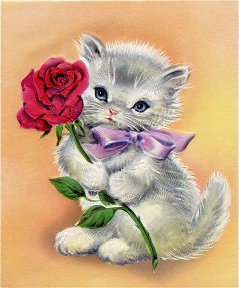 16 Beautiful Vintage Kitten and Cat Pictures! - The Graphics Fairy Flower Bible Verse, Christmas People, Rose Image, Kittens Vintage, Vintage Kitten, Gatto Carino, Vintage Cats, Fairy Images, The Graphics Fairy