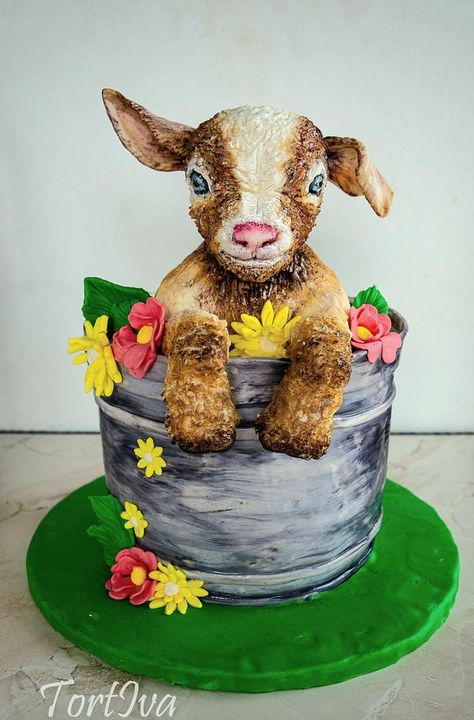 Goat Cake Design, Goat Cake Ideas, Goat Cake, Goat Birthday, Farm Animal Cakes, Baby Goat, Animal Cakes, Animal Cake, Baby Goats