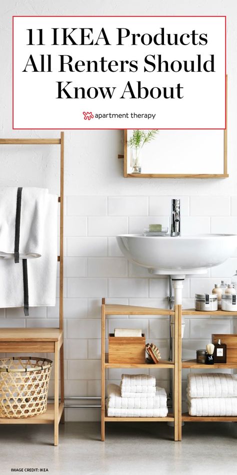 All renters should know about these 11 space-saving IKEA products. #ikeahacks #rentershacks #rentfriendlyupgrades #rentersideas #rental #apartmentideas #smallspaces #smallspacehacks #ikeafurniture Small Rental Bathroom, Ikea Bathroom Accessories, Small Bathroom Furniture, Rooms Decoration, Rental Home Decor, Rental Bathroom, Ikea Products, Space Saving Bathroom, Bathroom Hacks