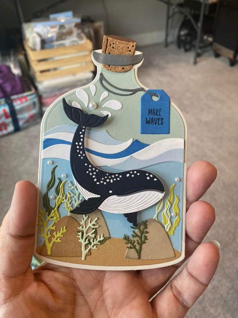 Layered Paper Art Diy Tutorials, Diy Whale Crafts, Whale Art Project, Whale Kids Craft, Whale Paper Craft, Whale Collage Art, Diy Whale, Spellbinders Whale In A Bottle, Whale Craft