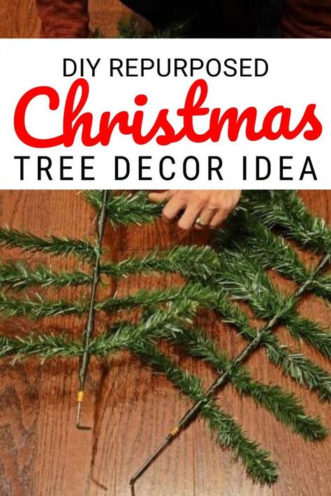 3 DIY Ideas for decorating your home for Christmas using an artificial Christmas tree. If you don't have a fuller tree then check out these hacks for repurpose inspirations. #diy #christmas #christmastree Repurposed Christmas Tree, Alpine Christmas Tree, Outdoor Christmas Garland, Corner Christmas Tree, Fake Christmas Tree, Cheap Christmas Trees, Artificial Tree Branches, White Artificial Christmas Tree, Copper Christmas