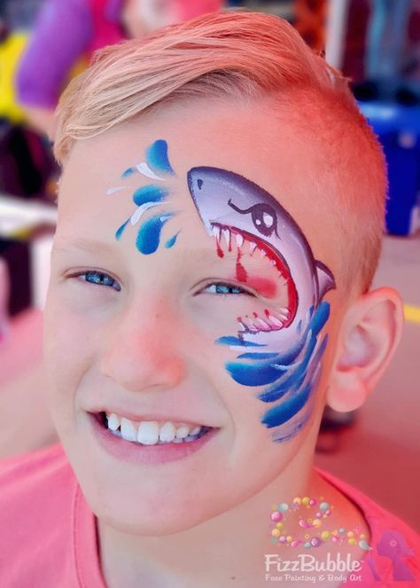 Shark Face Paint, Cute Face Paint Ideas, Mermaid Face Paint, Face Painting Unicorn, Eye Face Painting, Animal Face Paintings, Face Painting Tips, Face Painting For Boys, Face Paint Kit