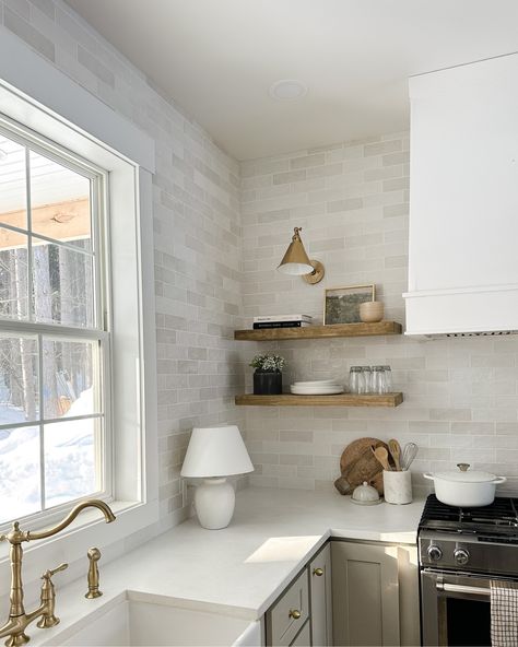 Resurface Cabinets, White Brick Backsplash, Furniture Color Schemes, White Kitchen Backsplash, Cabinets Diy, White Backsplash, Ivy Hill Tile, Glacier Bay, Hus Inspiration