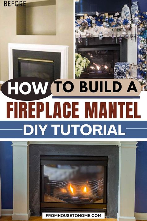 Fireplace mantel DIY tutorial. Crown Molding Living Room, Crown Molding Fireplace, Crown Molding Diy, Build A Fireplace Mantel, Molding Living Room, Molding Fireplace, Diy Fireplace Surround, Traditional Fireplace Mantel, Diy Crown Molding