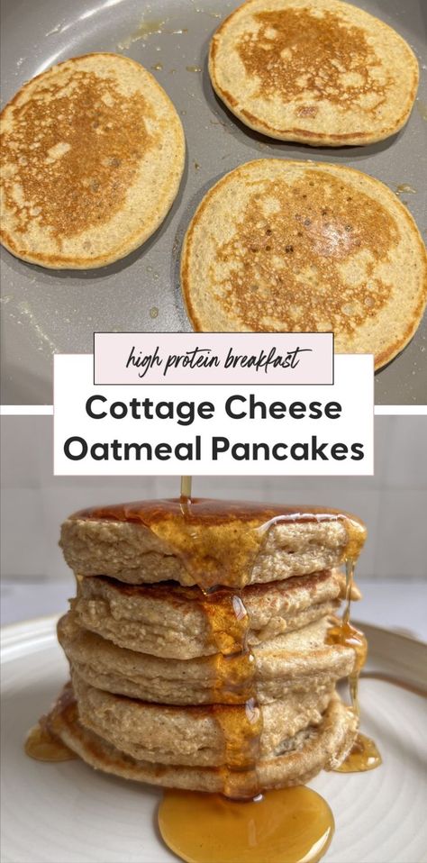 Whip up a delicious and healthy breakfast with these Blender Cottage Cheese Pancakes! This high protein cottage cheese pancakes recipe combines banana, oatmeal, and cottage cheese to create light and fluffy pancakes that are not only nutritious but also super easy to make. Perfect for busy mornings, this breakfast recipe is a tasty way to start your day. Blender Cottage Cheese, Cottage Cheese Oatmeal Pancakes, Cottage Cheese Oatmeal, Pancakes With Cottage Cheese, Oatmeal Cottage Cheese Pancakes, Cheese Oatmeal, Cottage Cheese Pancakes Recipe, Cottage Cheese Recipes Healthy, Cottage Cheese Breakfast