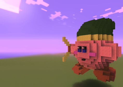 Link Kirby. For more builds check out https://www.pinterest.com/angiebeltran/minecraft-creations/ Kirby Minecraft Build, Minecraft Kirby, Minecraft Creations, Kirby, Minecraft, Building, Art